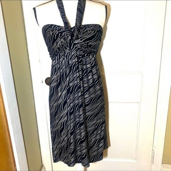 Women’s Express Black Silver Empire Waist Halter Top Cocktail Dress Size Small - Picture 3 of 10